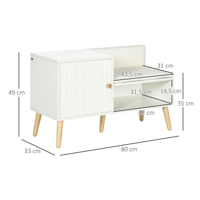 HOMCOM Scarpiera da Ingresso con Seduta Imbottita e Armadietto per 4 Paia di Scarpe, 80x33x49cm, Bianco