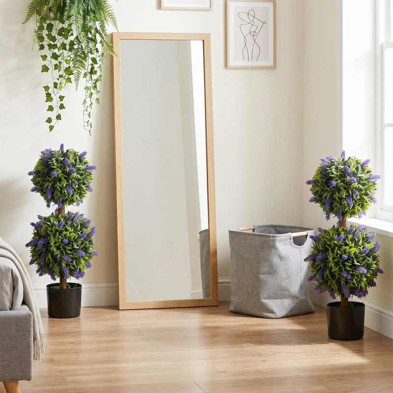 HOMCOM Kunstlavendelbomen, Set van 2, met Cementen Bloempot, Ø15x70 cm, Groen