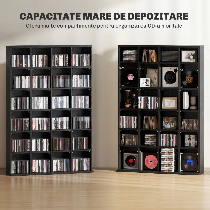 HOMCOM Raft pentru CD-uri cu Polițe Reglabile pentru 456 CD-uri sau 336 DVD-uri, 24 Compartimente, 89x20x130,5 cm, Negru