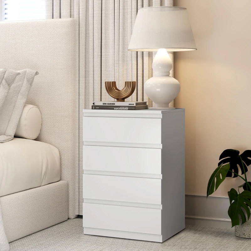 HOMCOM Cómoda com 4 Gavetas com Fecho Suave para Quarto Escritório Estilo Moderno 45x40x68 cm Branco