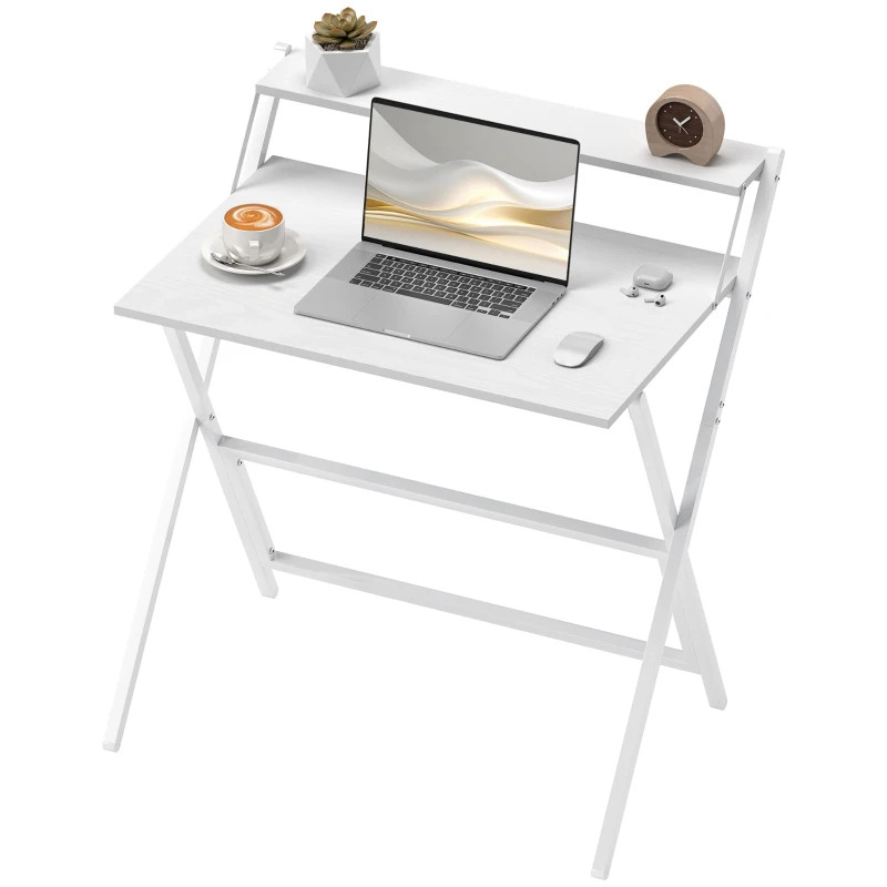 HOMCOM 81.5 cm Folding Computer Desk with Monitor Shelf - White