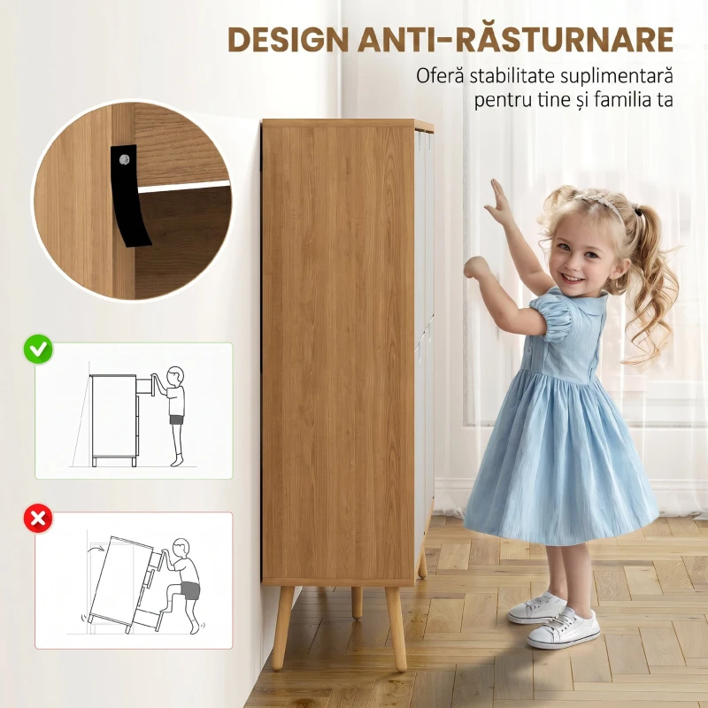 HOMCOM Dulap Pantofar Modern cu 4 Sertare Rabatabile si Raft Reglabil, Organizator de Depozitare pentru Dulap Pantofar de Hol pentru 16 Perechi de Pantofi, Natur