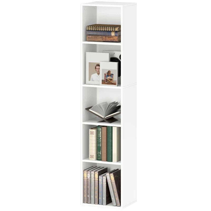 HOMCOM Bibliothèque étagère de rangement 5 niveaux avec étagères réglables pour salon, chambre, bureau, 30x24x133,5cm, blanc