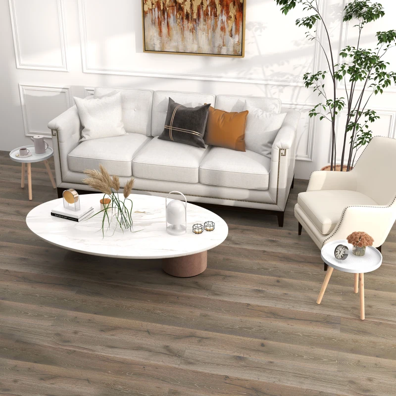 HOMCOM Coffee Table, Carved Floral Round Table with Tray-style Top and Wood Legs, Modern Side Table for Living Room, Set of 2, White