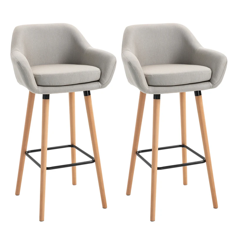 HOMCOM Tabourets de Bar Design scandinave - Lot de 2 tabourets de Bar Grand Confort avec Repose-Pieds et accoudoirs - Bois massif Lin Beige