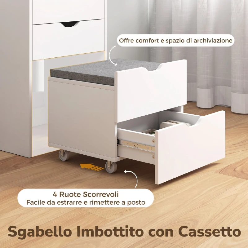 HOMCOM Toeletta 3 in 1 con Specchio Ribaltabile e Sgabello, con Cassetti, Bianco