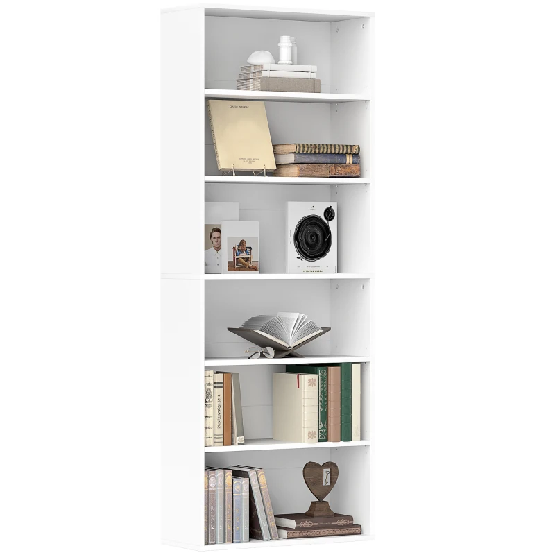 HOMCOM Bibliothèque étagère de rangement 6 niveaux avec étagères réglables pour salon, chambre, bureau, 60x24x158,5cm, blanc