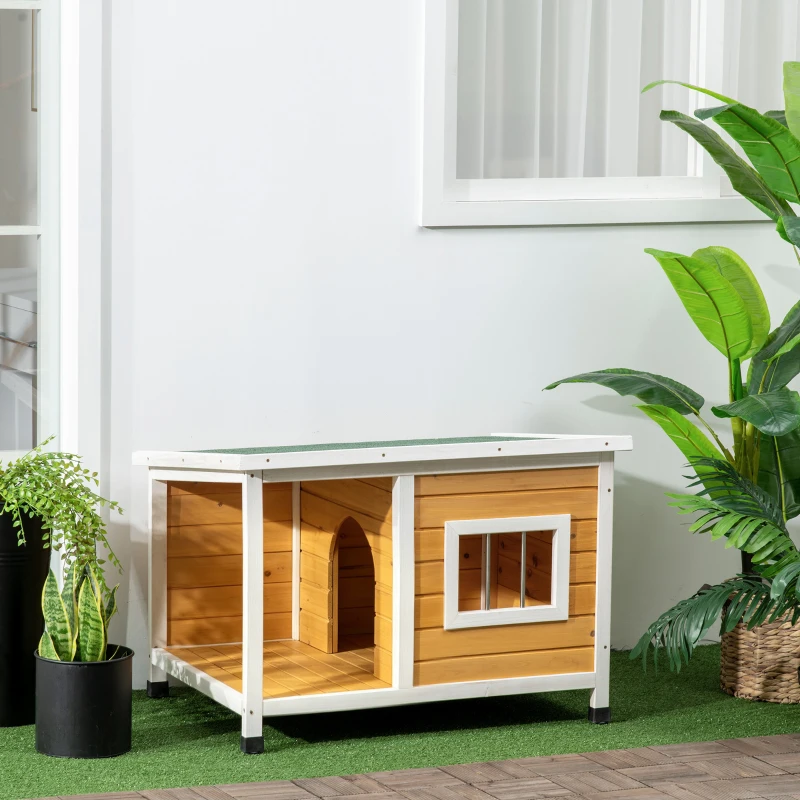 PawHut Niche pour chien extérieur maison chien intérieur en bois avec toit ouvrant et fenêtre 85,5L x 62l x 60H cm orange