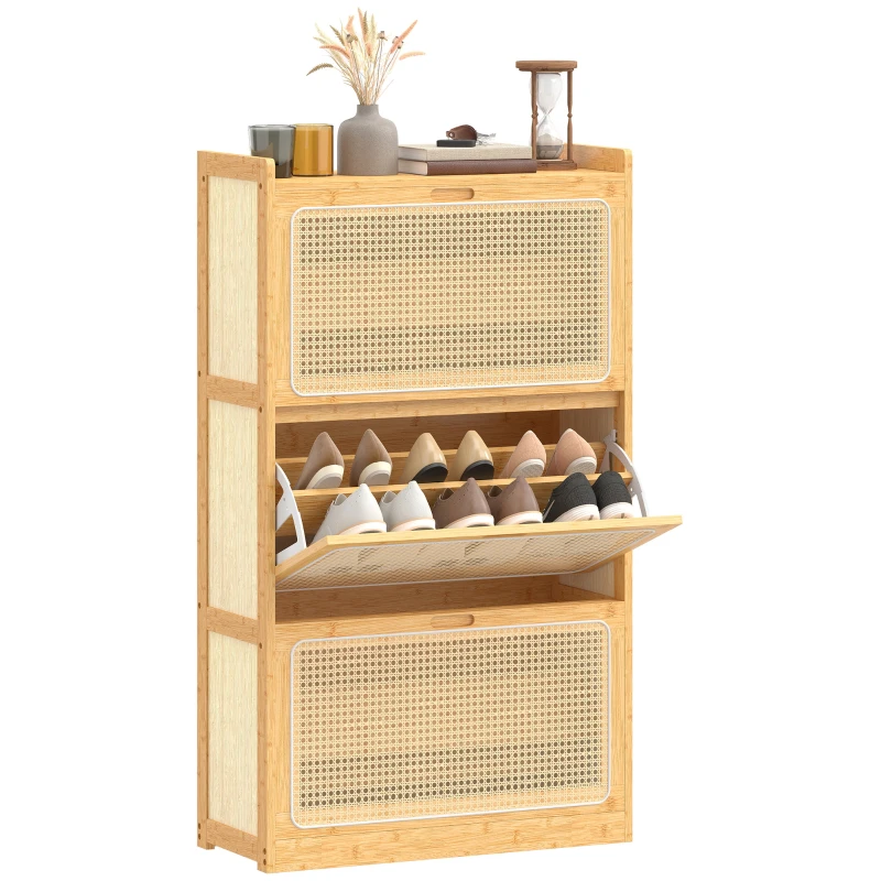 HOMCOM Meuble à chaussures 14 paires, armoire à chaussures 3 tiroirs rabattables, étagères réglables 69x29x119,8cm bois naturel