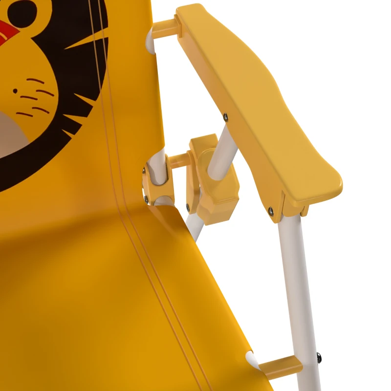 Outsunny Kids Picnic Table and Chair Set, Lion Themed Outdoor Garden Furniture w/ Foldable Chairs, Adjustable Parasol - Yellow