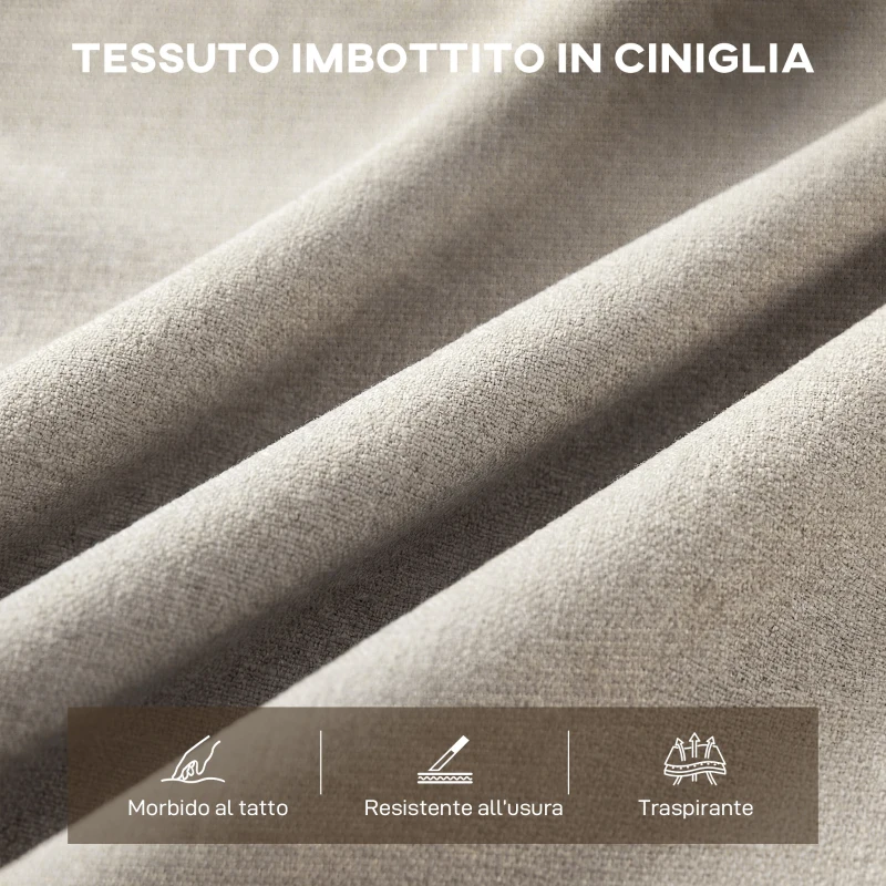 HOMCOM Divano 3 Posti Moderno Rivestito in Ciniglia Beige, in Acciaio, Spugna e Pannello Multistrato, 174x75x76 cm