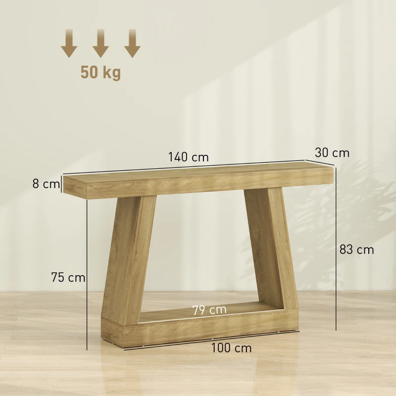 HOMCOM Masă Consolă 140 cm, Retro Canapea cu Spațiu de Depozitare, Stejar