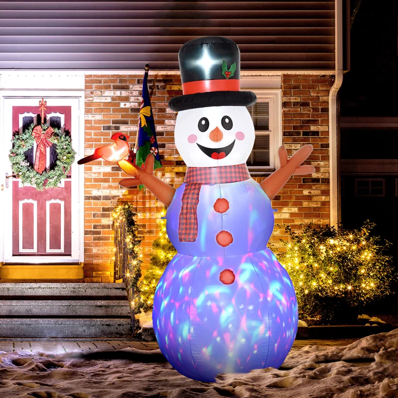 Outsunny Großer Schneemann, 2,40 m, Weihnachtsdeko, mit LEDs, selbstaufblasend, Polyester
