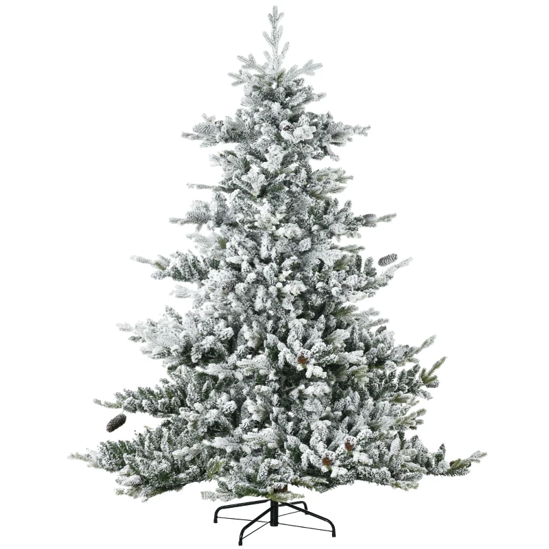 HOMCOM Weihnachtsbaum, Kunsttanne, 1,80m groß, üppige Form, realistisches Aussehen, schneebedeckte Zweige, Tannenzapfen