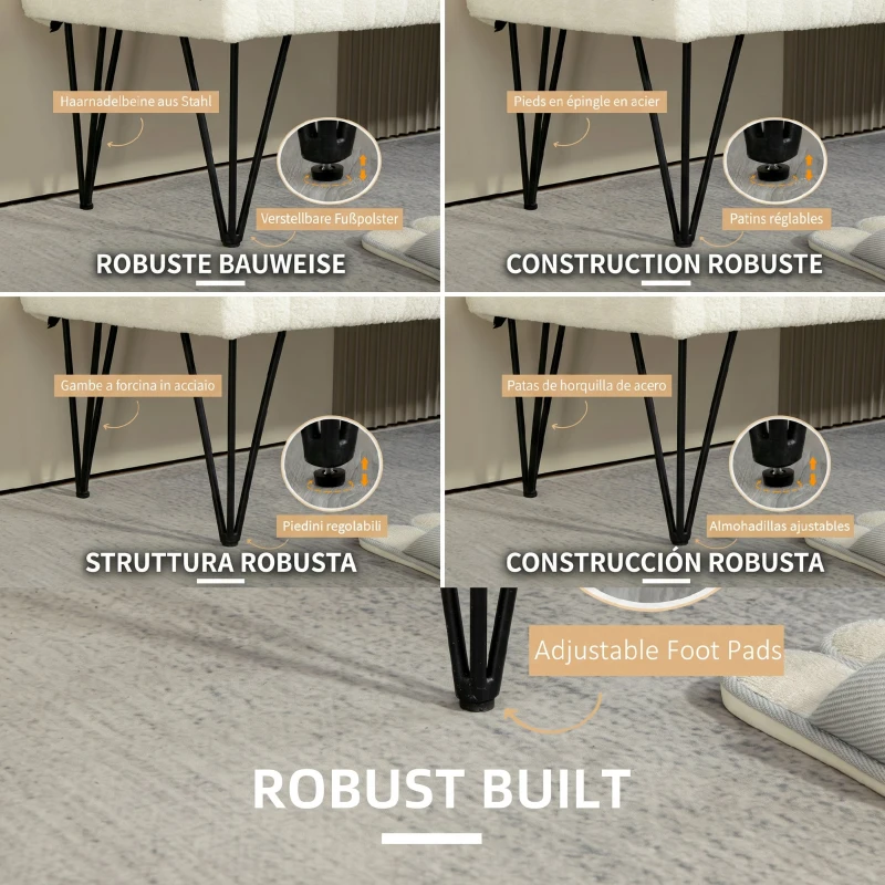 HOMCOM Bancă modernă pentru capătul patului cu picioare tip agrafă, din material textil cu efect de catifea, lemn și metal, 118,5x46x49,5 cm, crem