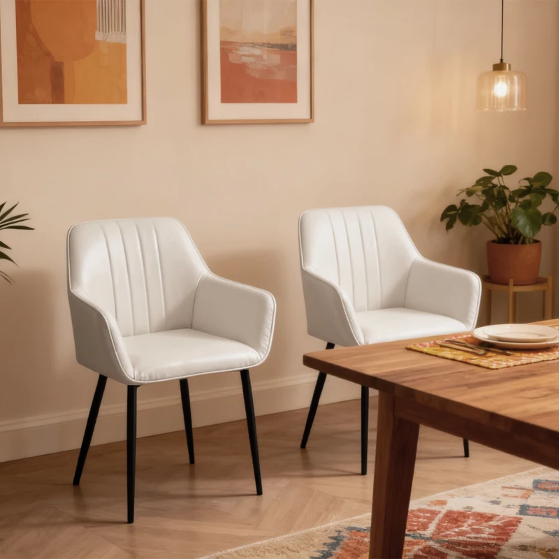 HOMCOM Conjunto de 2 Cadeiras de Sala de Jantar Estofadas em Linho com Encosto e Pés de Metal 59,5x56,5x81 cm Bege Claro