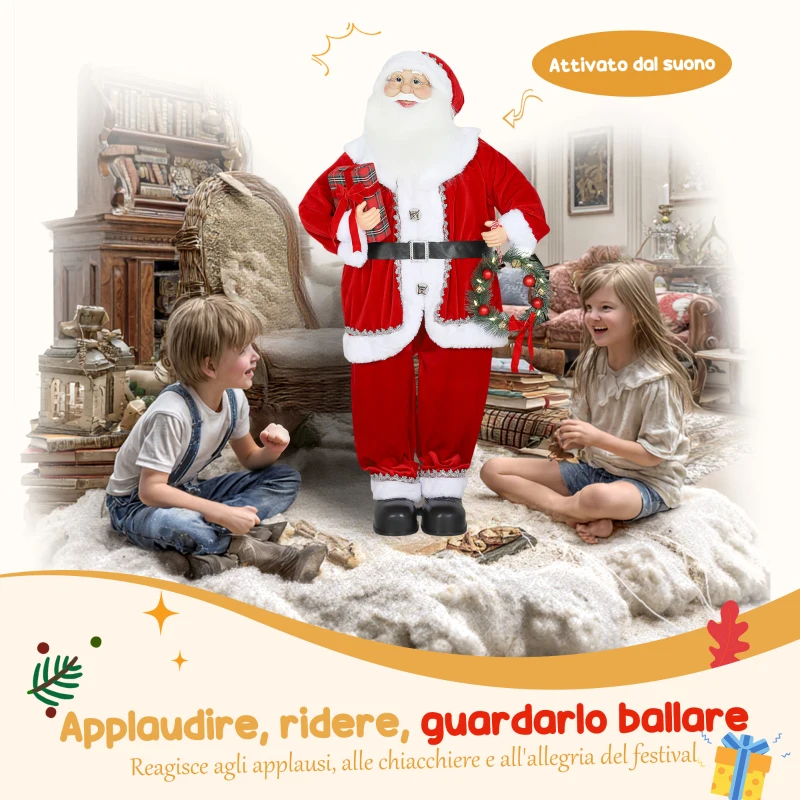 HOMCOM Babbo Natale Animato Alto 120 cm a Batteria co Suoni e Movimenti Integrati, Costume Rosso e Occhiali
