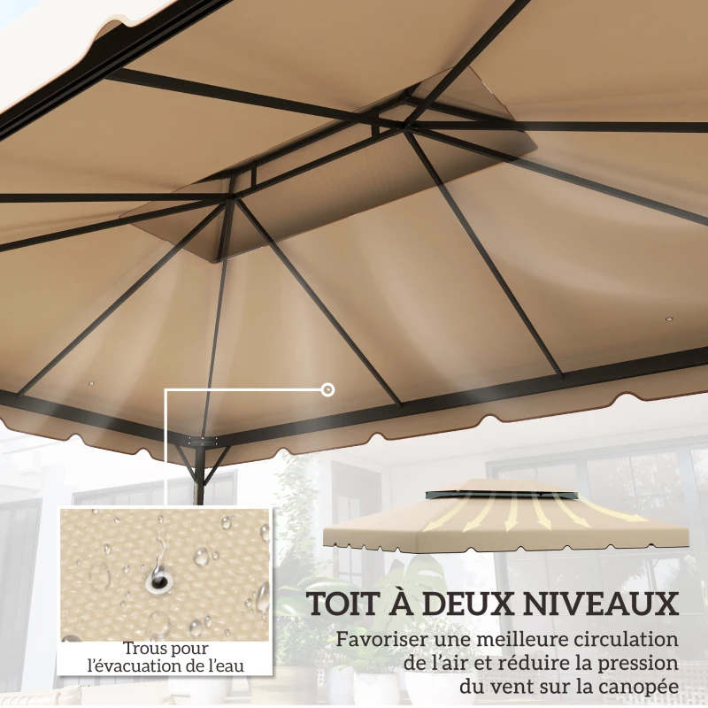 Outsunny Toile de rechange pour pavillon tonnelle tente toit de remplacement gazebo de jardin tissu polyester 4 x 3 m crème