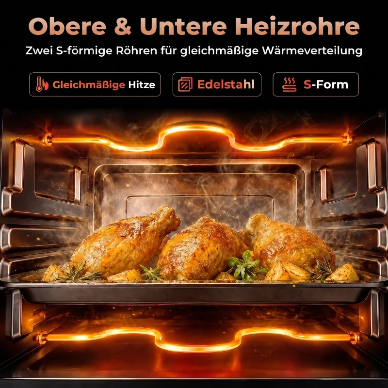HOMCOM Minibackofen, 9 L Mini-Ofen mit Backblech, Grillrost, mit einstellbarer Temperatur und Garzeit, Edelstahl, Cremeweiß(m-4)