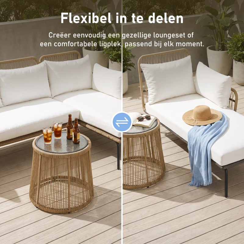Outsunny Loungeset l-vormige rattan bank set tuin rattan bank tuin zwembad Koffie en Crème