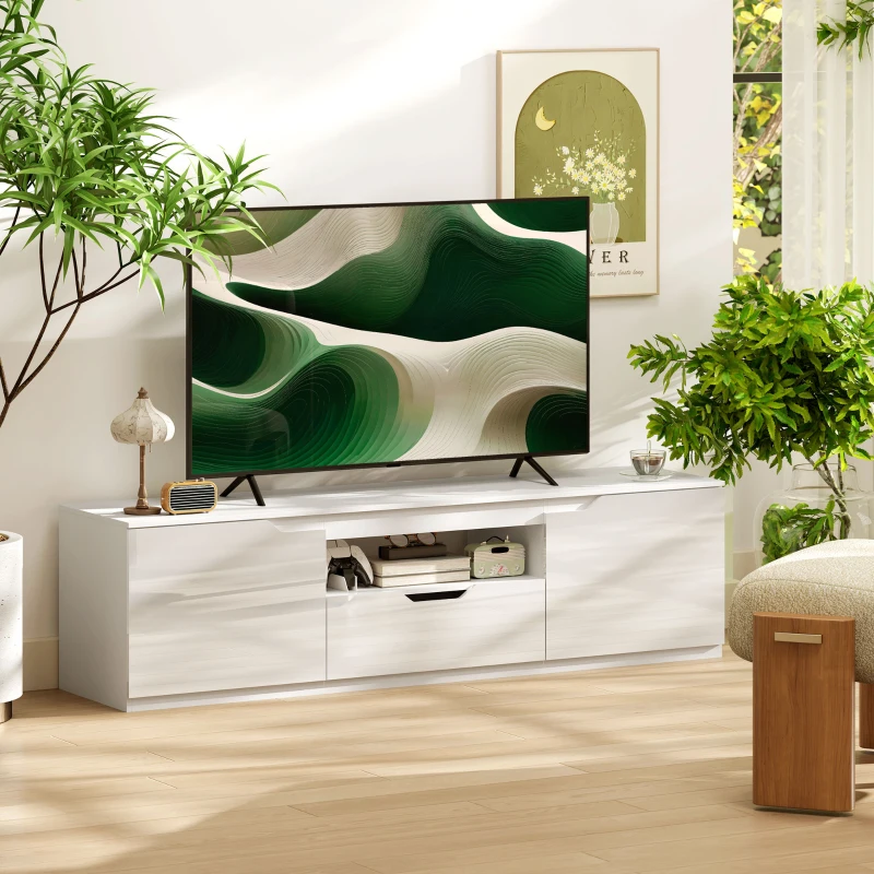 HOMCOM Meuble TV 160 cm, meuble télé pour téléviseur jusqu'à 65 pouces avec 2 portes et tiroir, blanc