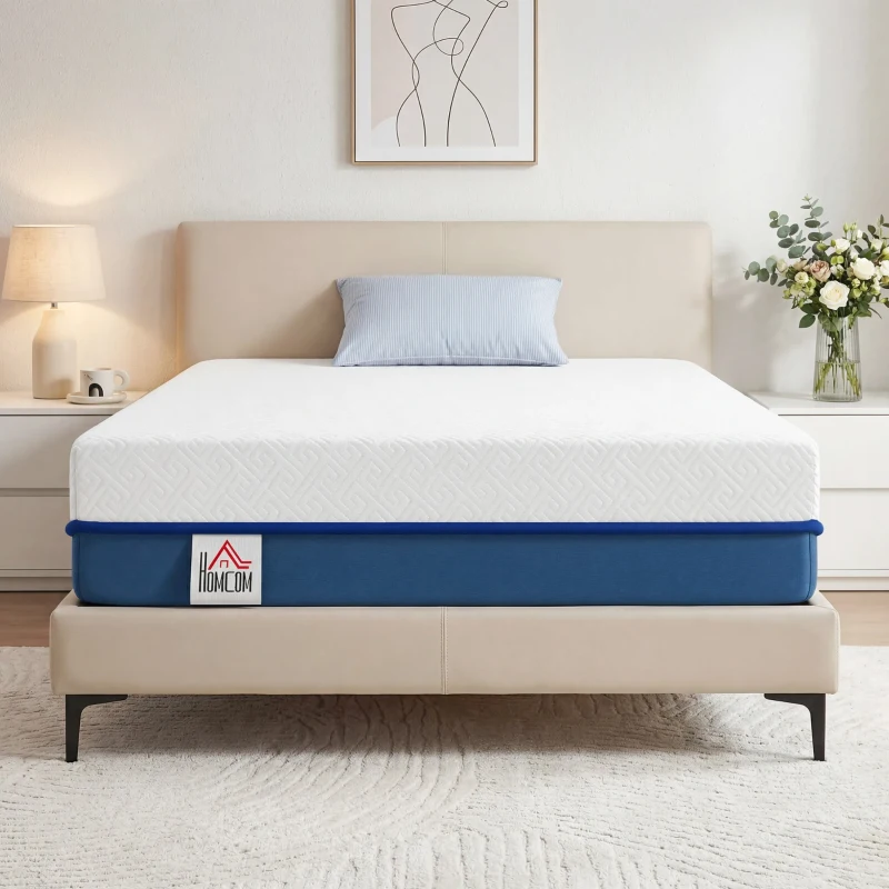 HOMCOM Colchão 190x90 cm Espessura 20 cm Colchão Viscoelástico com Chá Verde Firmeza Média Cama Refrescante com Espuma de Gel