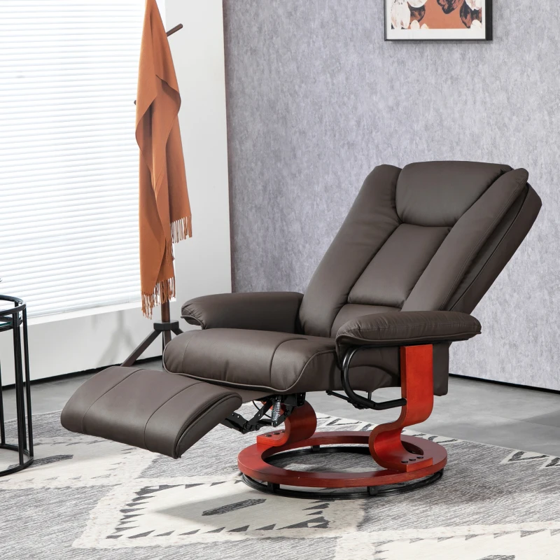HOMCOM Relaxsessel mit Liegefunktion, drehbar, bis 150 kg, Kunstlederbezug, Stahlrahmen, Braun(m-2)