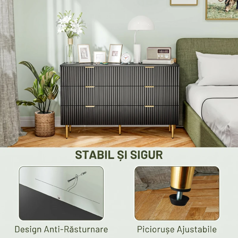 HOMCOM Comodă Modernă cu 4 Sertare și Mânere Aurii, Alb