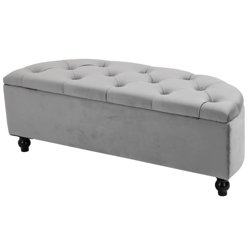 HOMCOM bank ottoman zitbank opbergdoos poef met opbergruimte open deksel voor slaapkamer velvet touch rubber hout grijs 120 x 46 x 42 cm(m-7)