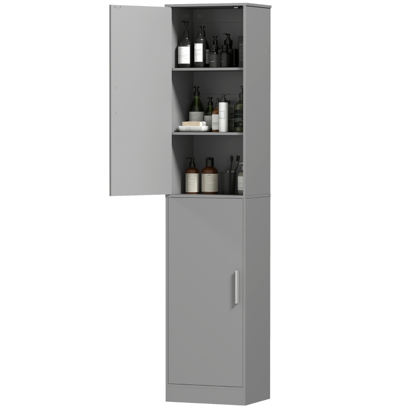 HOMCOM Meuble de salle de bain colonne avec 2 portes et 4 étagères réglables, 40 x 35 x 180 cm, gris