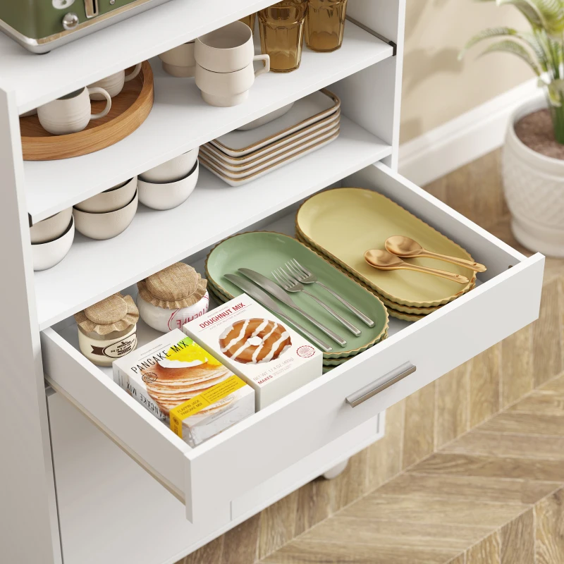 HOMCOM Mobile Microonde in Legno con Cassetto, Armadietto a 2 Ante e 2 Ripiani, 59x40x92 cm, Bianco