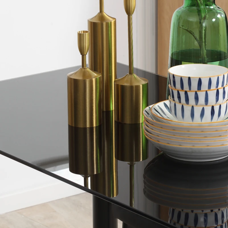 HOMCOM 5-delige Eetkamerset Tafel en 4 Stoelen, Modern Design, Glazen Tafel, Zwart