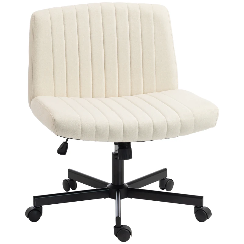 HOMCOM Imitation Linen Criss Cross Legged Desk Chair, Armless Office Chair with Wheels, Green