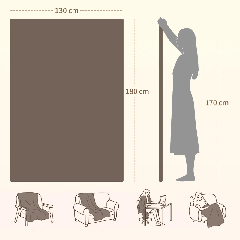 HOMCOM Manta Elétrica 180x130 cm Manta Térmica com Tecido Suave 10 Níveis de Temperatura e Temporizador Marrom