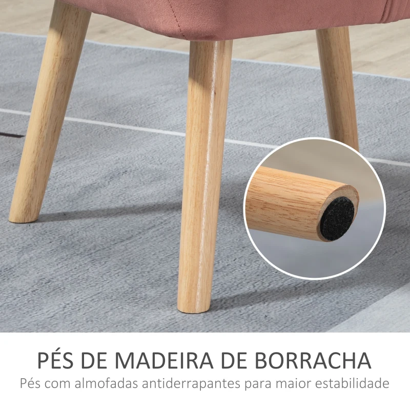 HOMCOM Poltrona Moderna Poltrona de Leitura Estofada em Veludo com Assento Amplo Pés em Madeira  67x61,5x71 cm Rosa