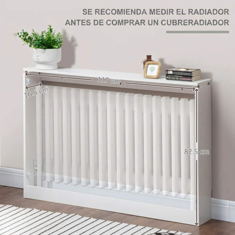 HOMCOM Cubre Radiadores de MDF con Listones y Repisa Cubreradiador para Salón Dormitorio 120x18x84 cm Blanco
