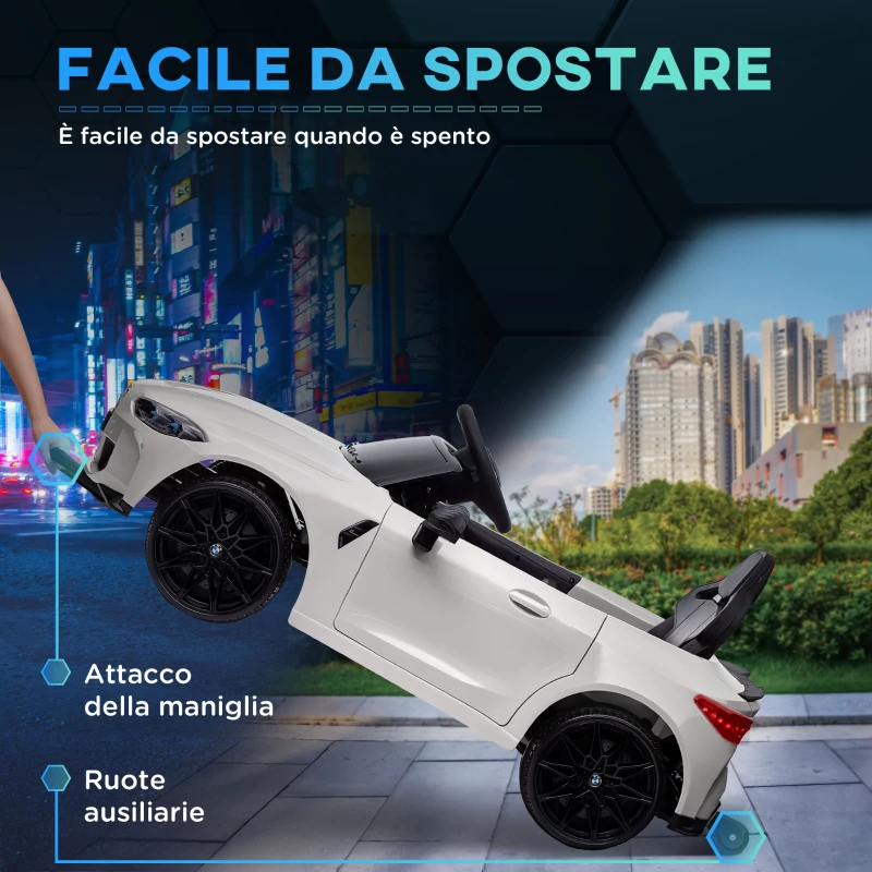 AIYAPLAY Macchina Elettrica per Bambini a Licenza BMW M4 con Telecomando, Clacson e Fari, Auto Elettrica in PP e Metallo, 108x69.5x51 cm, Bianca