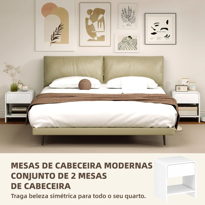 HOMCOM Conjunto de 2 Mesas de Cabeceira Nórdicas com Cantos Arredondados, Gaveta e Prateleira Aberta 40x35x45 cm Branco