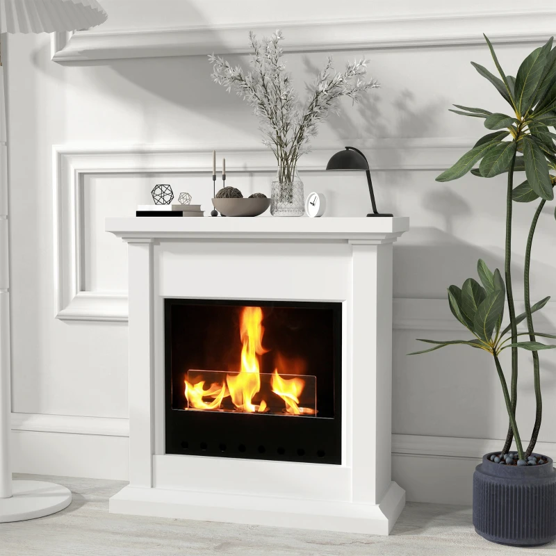 HOMCOM Camino a Bioetanolo con 3 Bruciatori Durata 1.5-3 Ore, Capacità 1.2L e Copertura 16-18㎡, 63.5x24x66cm, Bianco