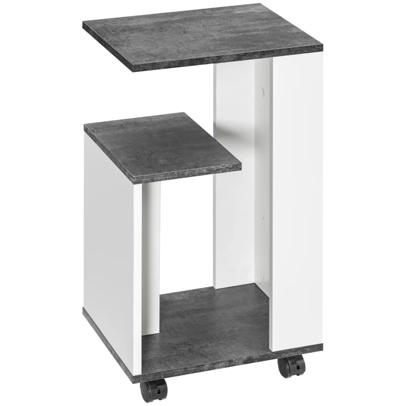 HOMCOM Nachtschrank, mit 4 Rollen, 3 Regale, 35 x 29,5 x 65,5 cm, Grau/Weiß