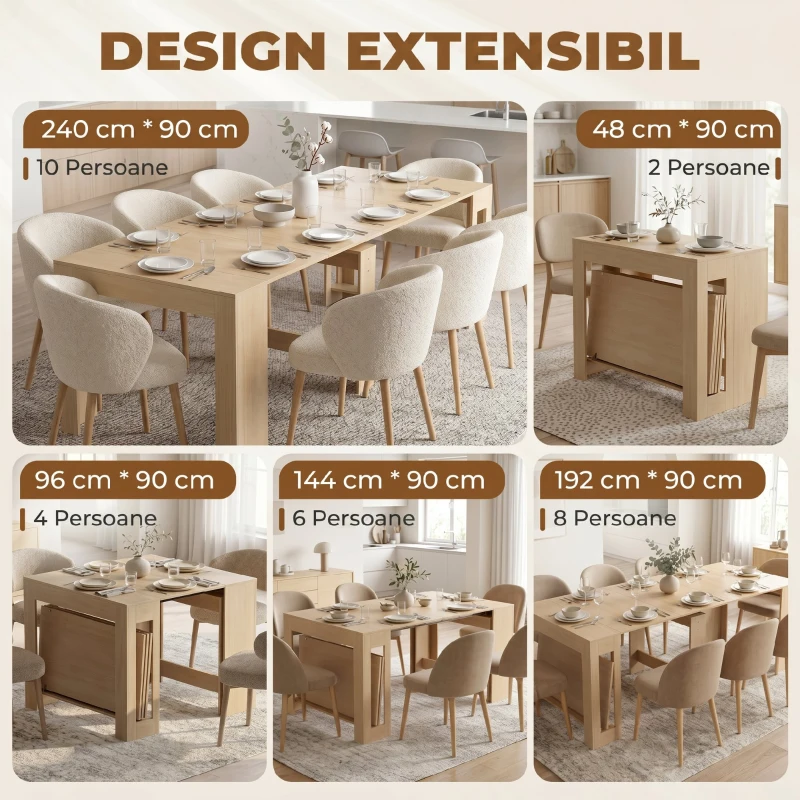 HOMCOM Masă de Dining Compactă pentru Bucătărie Economisește Spațiu, 240 x 90 x 78 cm, Lemn Deschis