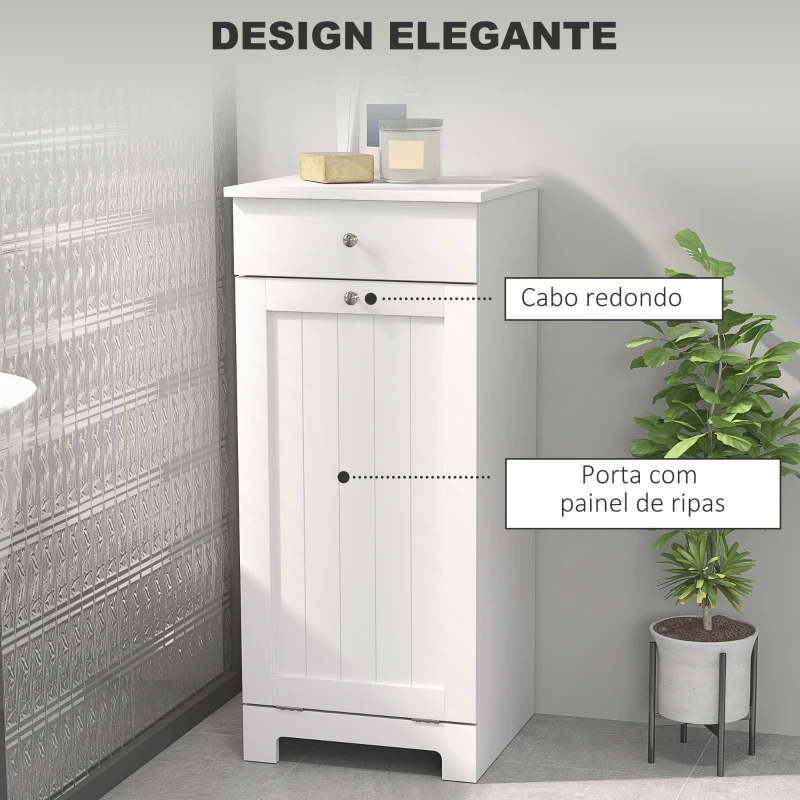 HOMCOM Armário de Casa de Banho com Cesto de Roupa Suja Basculante Móvel para Roupa Suja com Saco de Tecido Dobrável e Gaveta Branco 40x38x90 cm