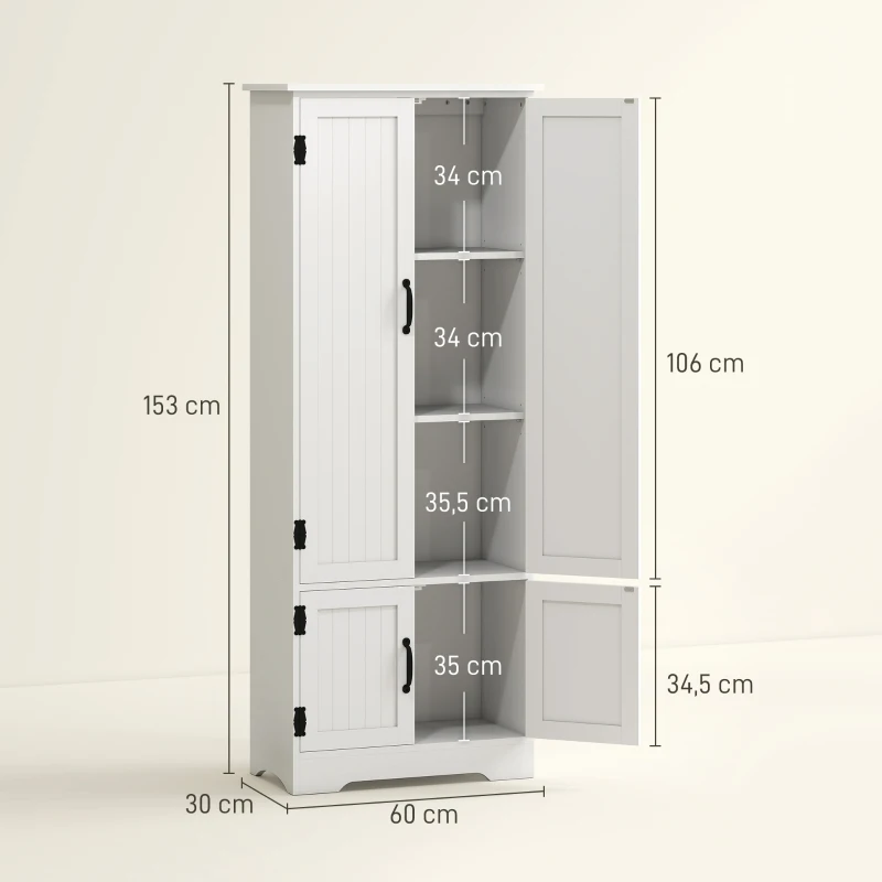 HOMCOM Buffet de cuisine armoire de cuisine contemporaine multi-rangements 2 placards 3 étagères MDF panneaux particules blanc