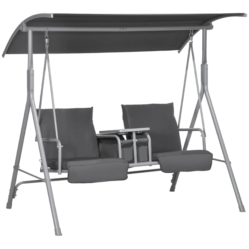 Outsunny Balancelle de jardin 2 places avec auvent inclinable tablette centrale 2 porte-gobelets 175L x 112l x 158H cm gris