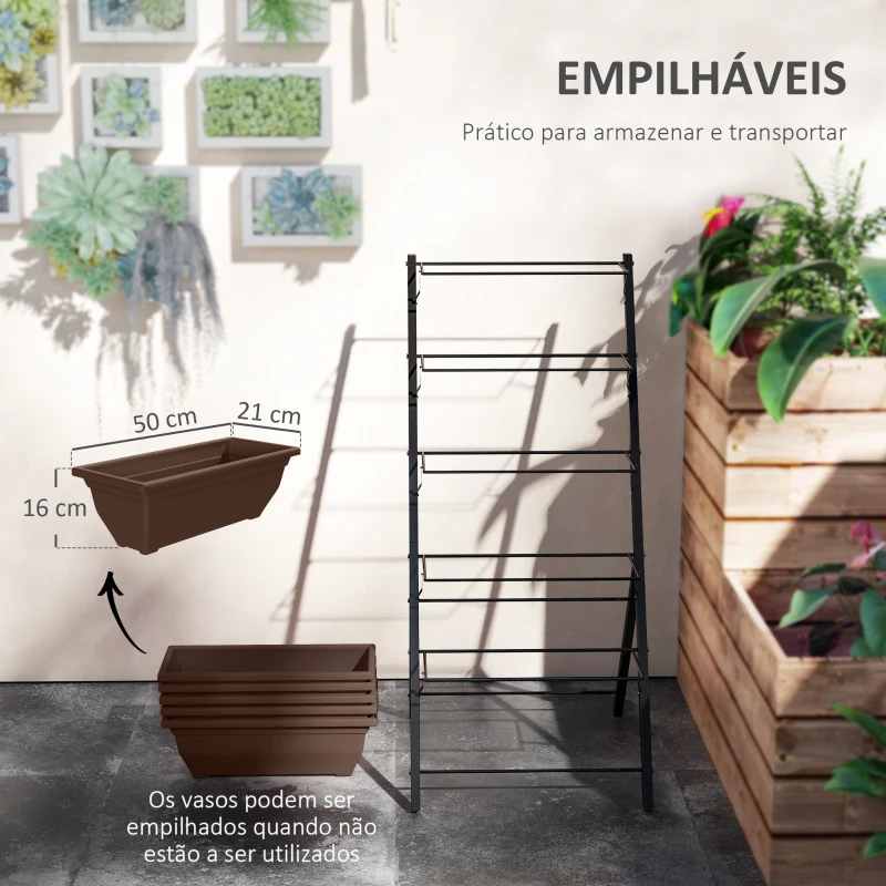 Outsunny Suporte para Plantas de 5 Níveis com 5 Vasos Orifícios de Drenagem para Interior e Exterior 55x63x120 cm Preto
