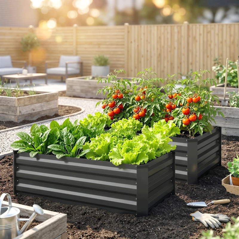 Outsunny Set of Two 100 x 60cm Steel Planter Boxes - Grey