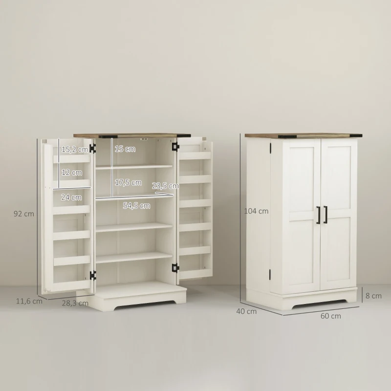 HOMCOM Armário Despensa de Cozinha com 2 Portas, 16 Prateleiras e Prateleira Ajustável para Sala de Jantar ou Sala de Estar 60x40x104 cm Creme