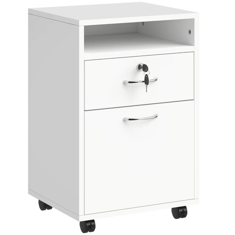 HOMCOM Cajonera de Oficina con Cajón con Cerradura y Armario con Ruedas Soporte de Impresora para Estudio 40x35x60 cm Blanco