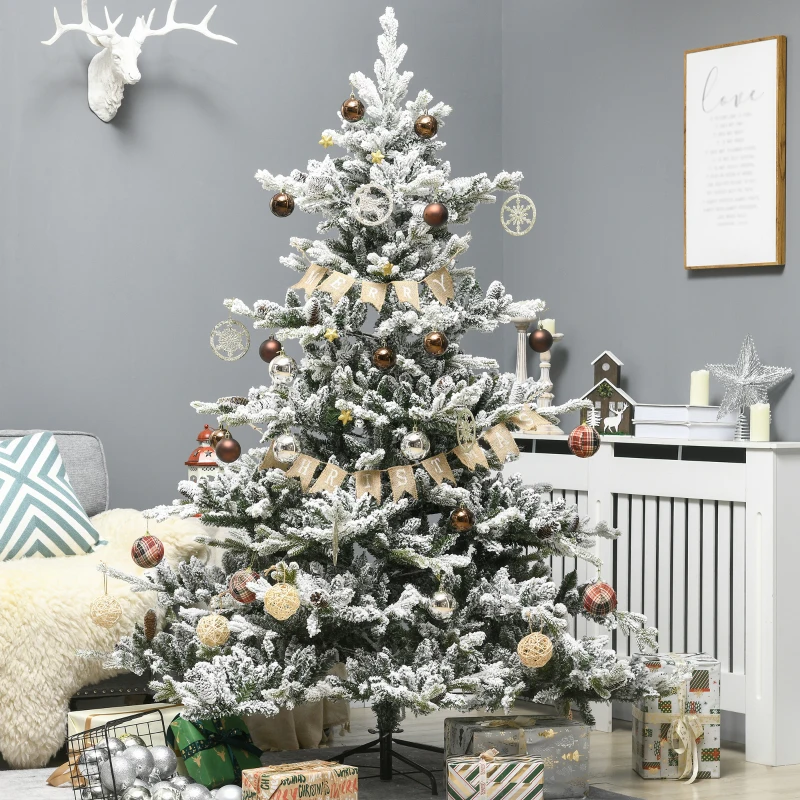 HOMCOM Weihnachtsbaum, Kunsttanne, 1,80m groß, üppige Form, realistisches Aussehen, schneebedeckte Zweige, Tannenzapfen