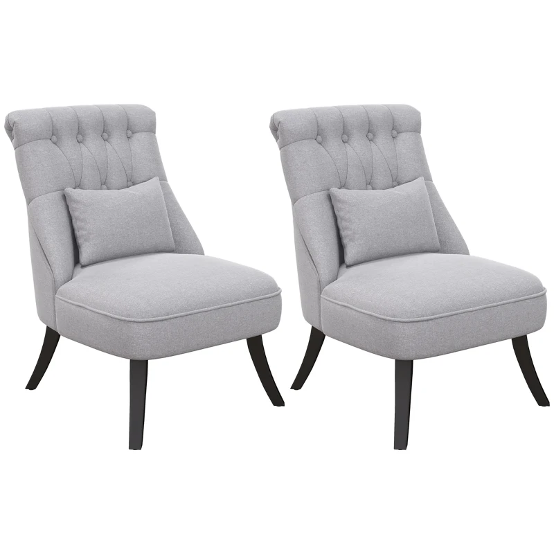 HOMCOM Tub Chair, Armless Single Sofa, Modern Button Tufted Armchair, Upholstered Linen Fabric Longue Accent Chair for Living Room, Bedroom, Set of 2, Grey